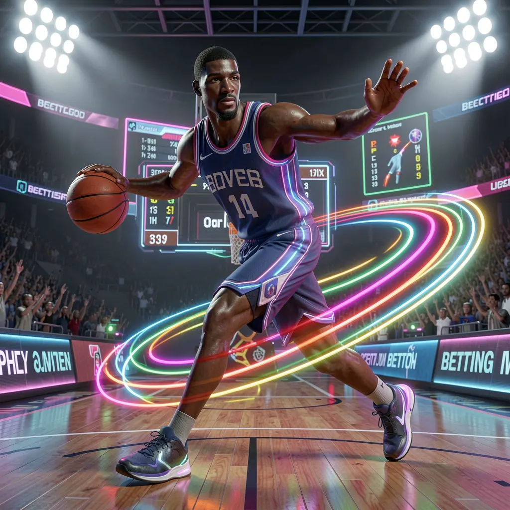 UC JILI Bet – Fast and exciting basketball betting action in the Philippines Dynamic neon basketball player in motion with glowing trail inside a futuristic stadium symbolizing fast paced sports betting on UC JILI in the Philippines